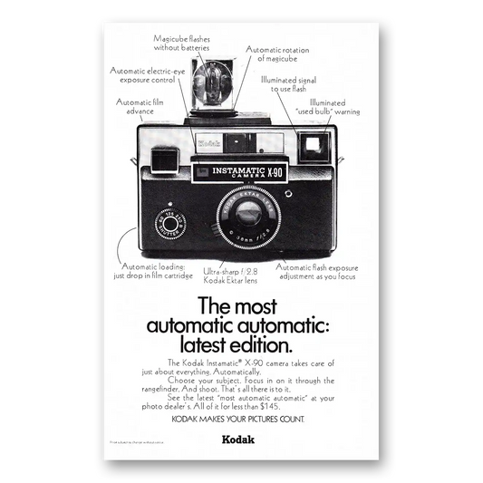 1972 Kodak Instamatic Camera Most Automatic Vintage Magazine Print Ad