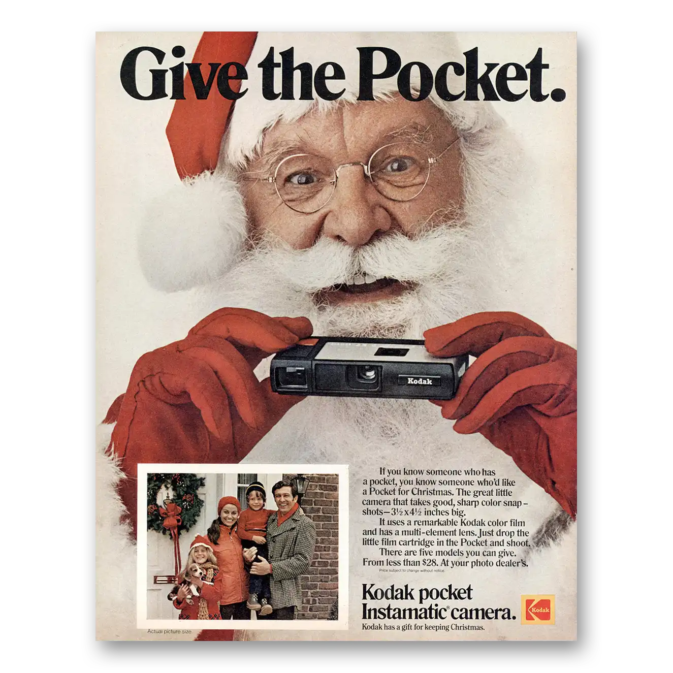 1972 Kodak Instamatic Camera Pocket Give the Pocket Santa Vintage Magazine Print Ad