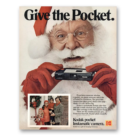 1972 Kodak Instamatic Camera Pocket Give the Pocket Santa Vintage Magazine Print Ad