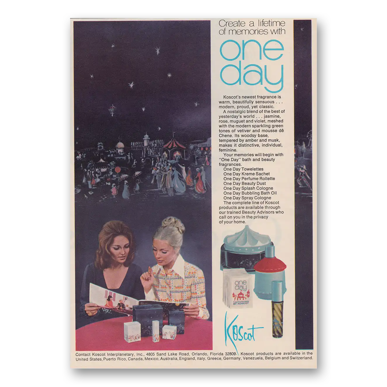 1972 Koscot Fragrance One Day Lifetime of Memories Vintage Magazine Print Ad