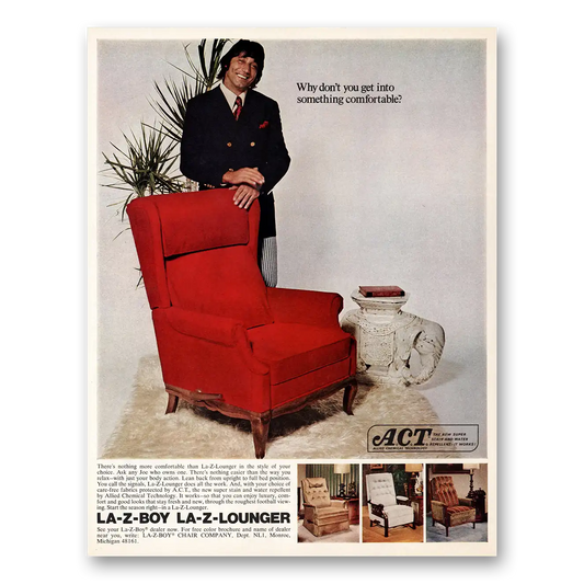 1972 La Z Boy Lounger Joe Namath Something Comfortable Vintage Magazine Print Ad