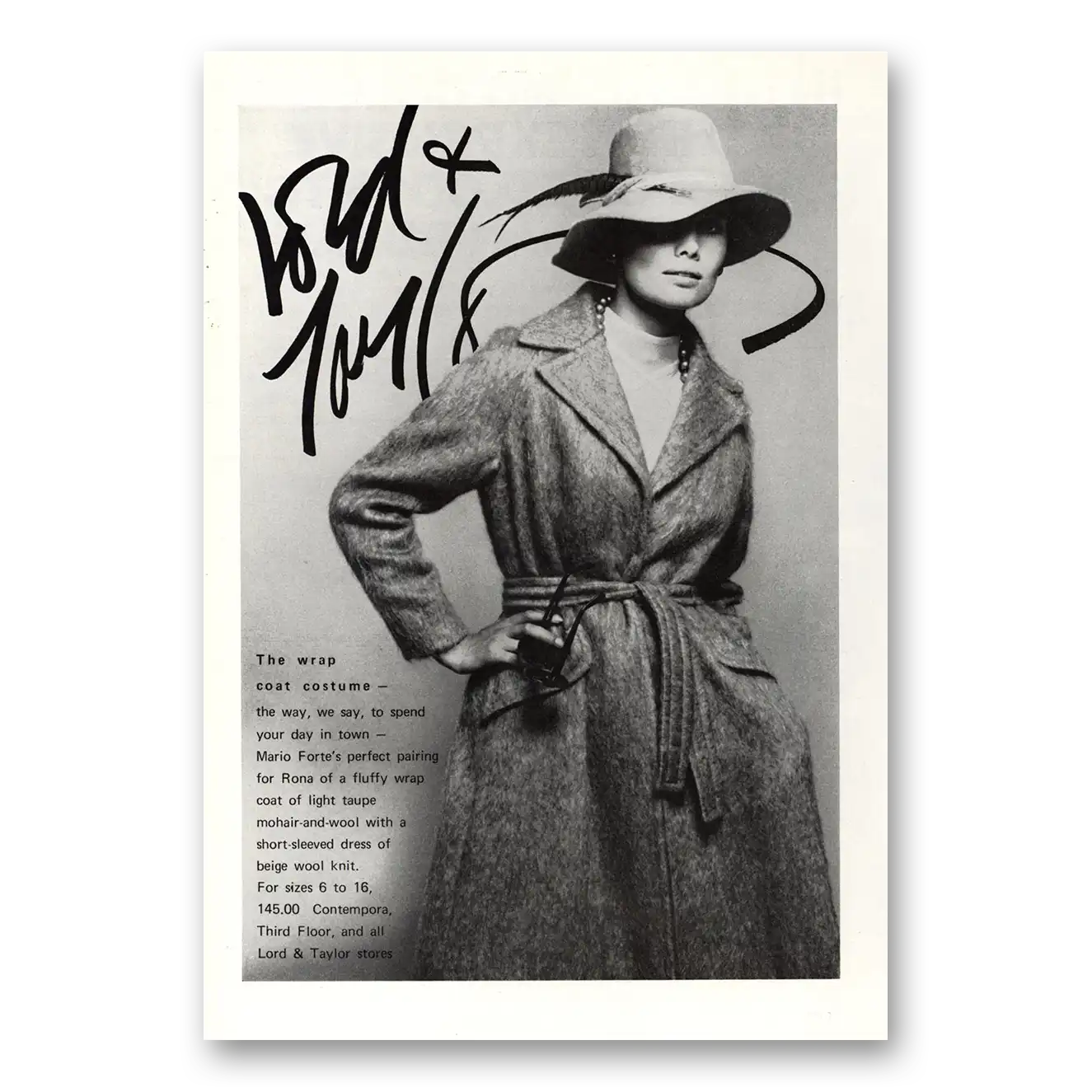 1972 Lord & Taylor Wrap Coat Costume Mario Forte Vintage Magazine Print Ad