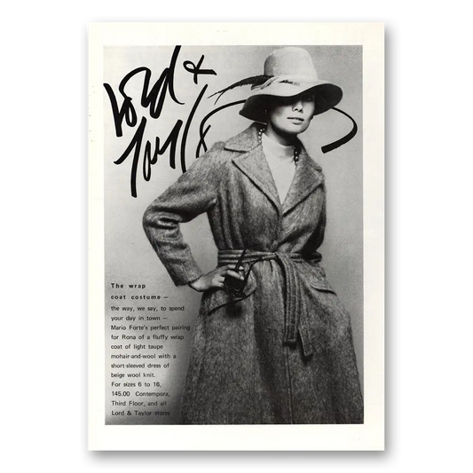 1972 Lord & Taylor Wrap Coat Costume Mario Forte Vintage Magazine Print Ad