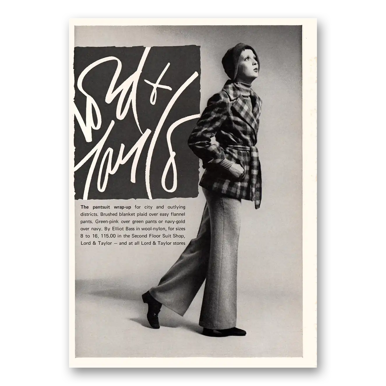 1972 Lord & Taylor Pantsuit Wrap Up Elliott Bass Vintage Magazine Print Ad