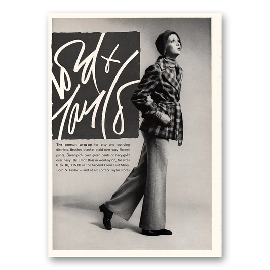 1972 Lord & Taylor Pantsuit Wrap Up Elliott Bass Vintage Magazine Print Ad