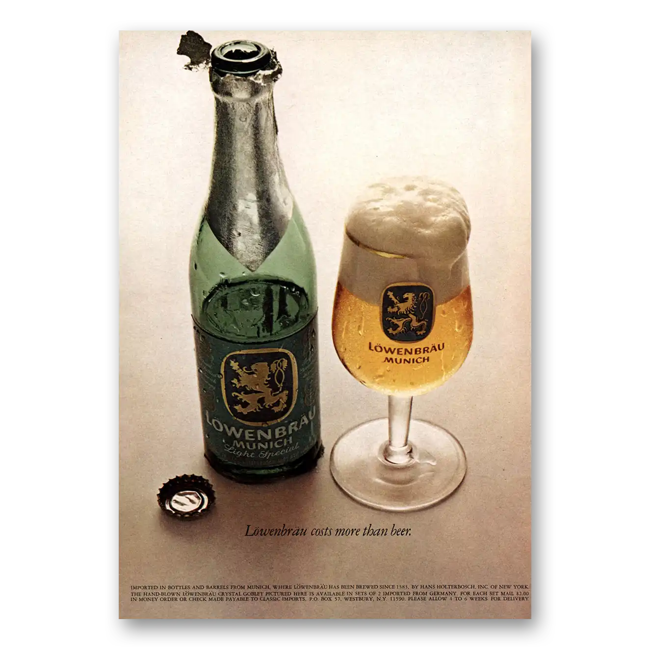 1972 Lowenbrau Beer Costs More Than Beer Vintage Magazine Print Ad