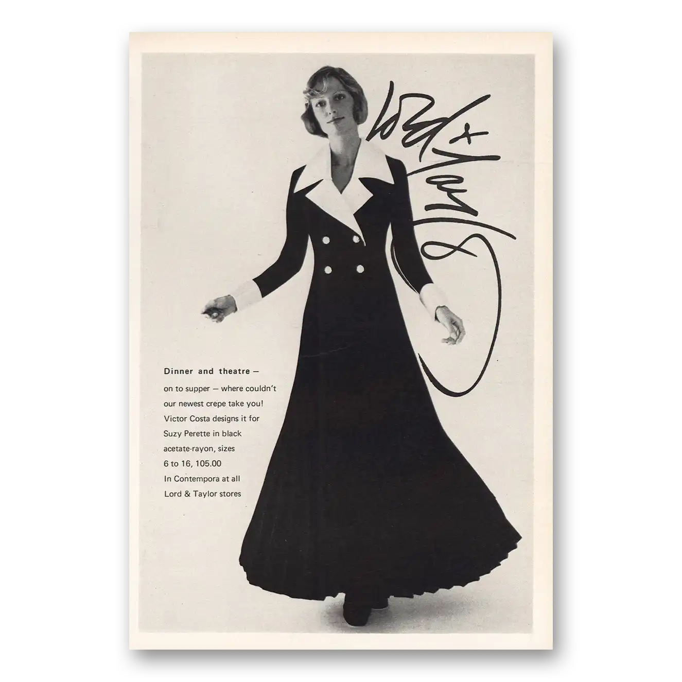 1972 Lord & Taylor Dinner and Theatre Vintage Magazine Print Ad