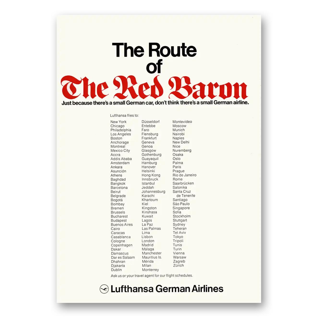 1972 Lufthansa German Airlines Route of the Red Baron Vintage Magazine Print Ad