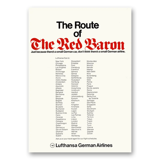 1972 Lufthansa German Airlines Route of the Red Baron Vintage Magazine Print Ad