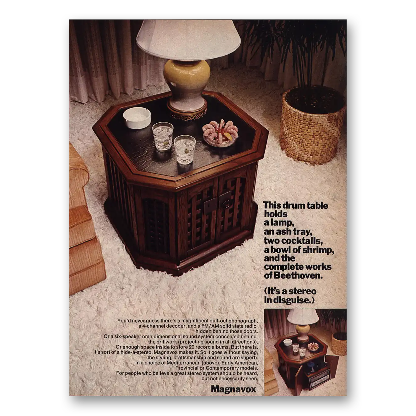 1972 Magnavox Drum Table Stereo In Disguise Vintage Magazine Print Ad