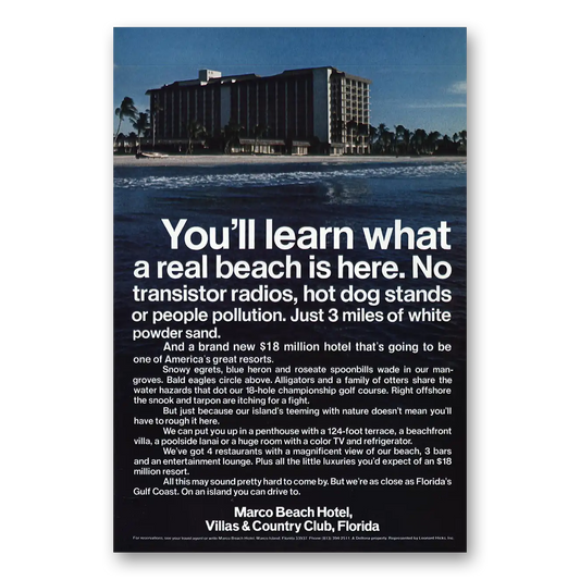 1972 Marco Beach Hotel Learn What a Real Beach Is Here Vintage Magazine Print Ad