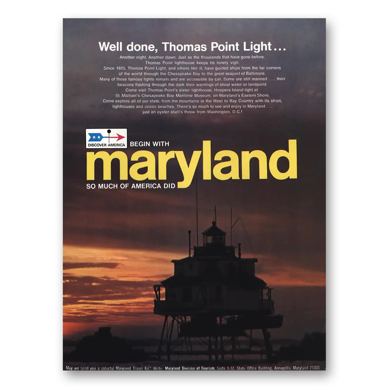 1972 Maryland Well Done Thomas Point Light Vintage Magazine Print Ad