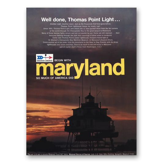 1972 Maryland Well Done Thomas Point Light Vintage Magazine Print Ad