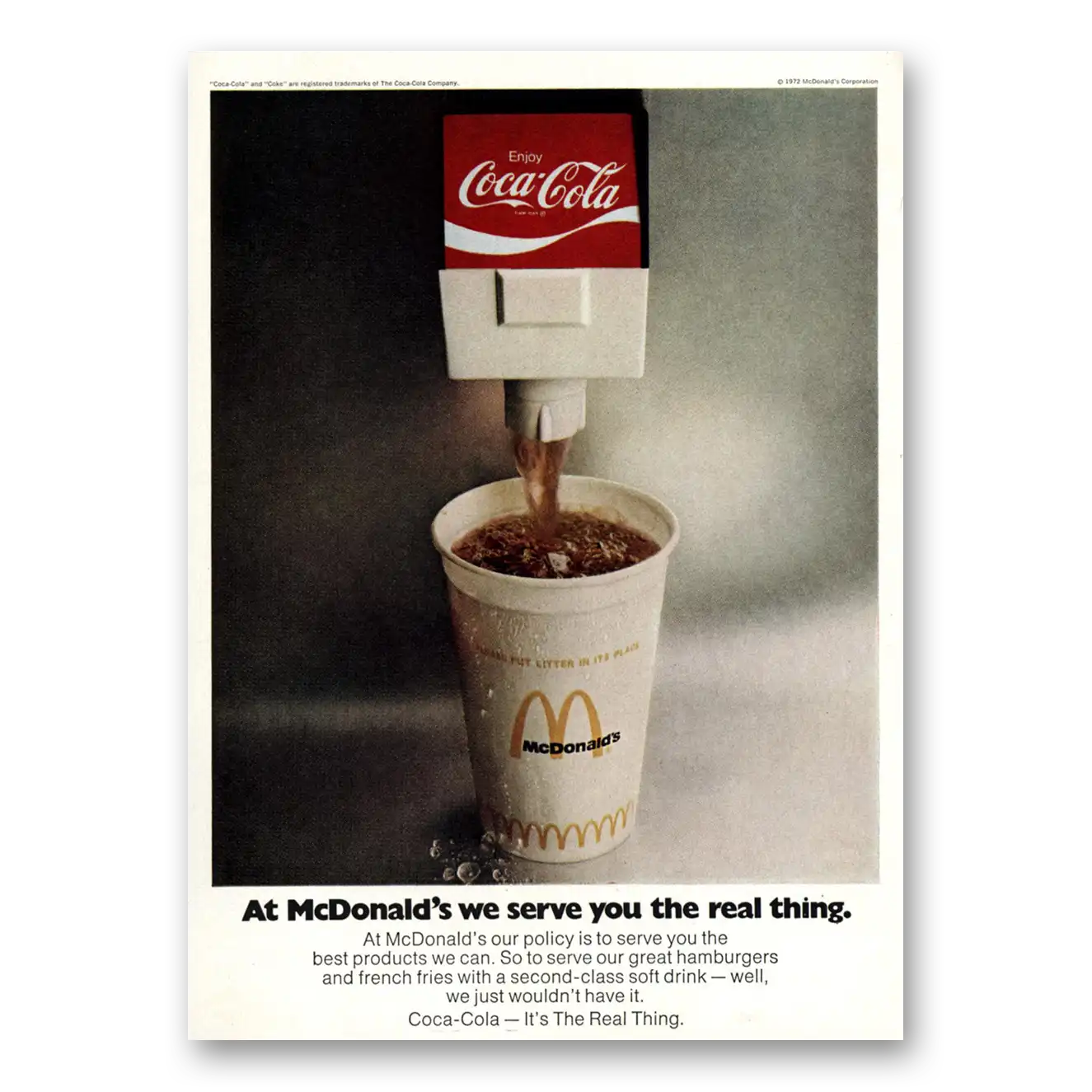 1972 McDonalds We Serve the Real Thing Coca Cola Vintage Magazine Print Ad