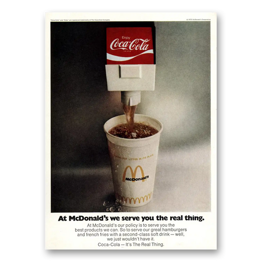 1972 McDonalds We Serve the Real Thing Coca Cola Vintage Magazine Print Ad