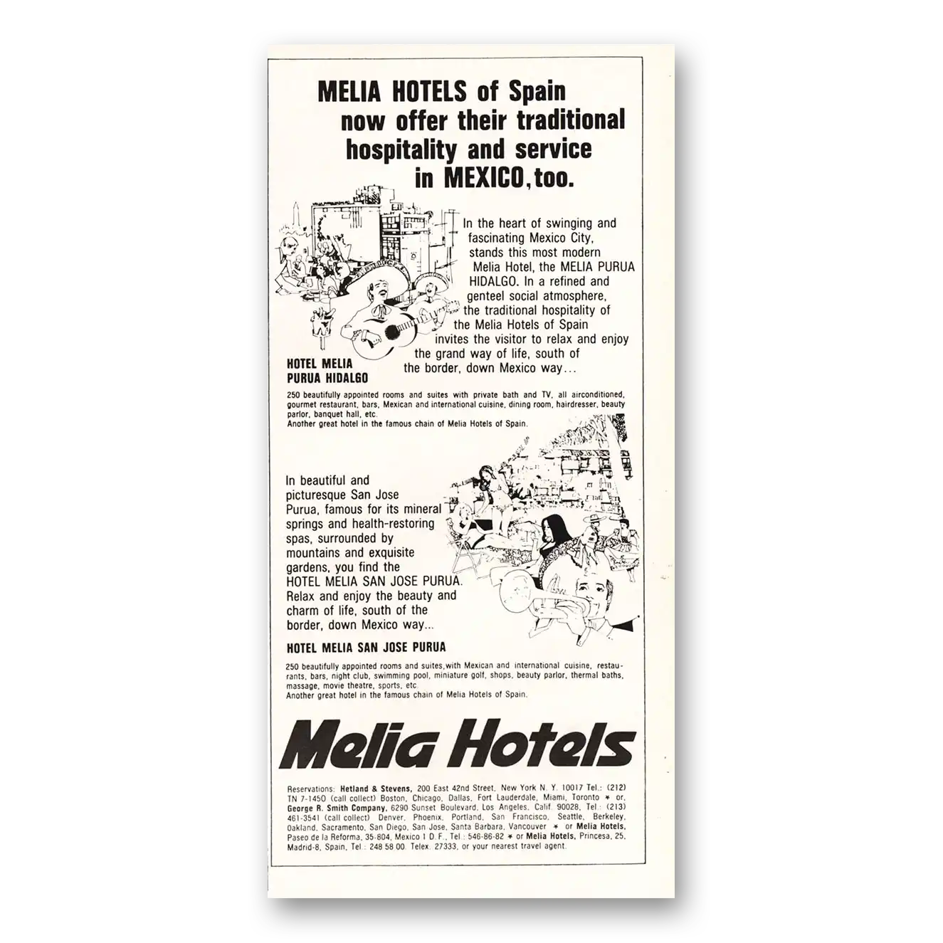 1972 Melia Hotels Purua Hidalgo and San Jose Vintage Magazine Print Ad