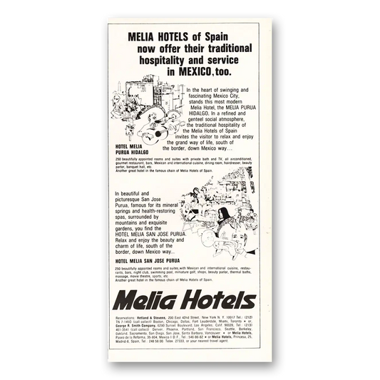 1972 Melia Hotels Purua Hidalgo and San Jose Vintage Magazine Print Ad