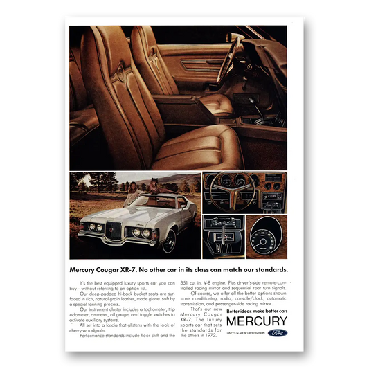 1972 Mercury Cougar No Other Car Match Our Standards Vintage Magazine Print Ad