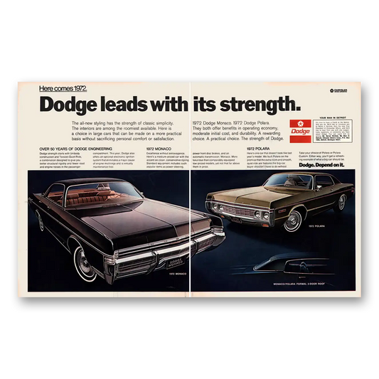 1971 Dodge Monaco Polara Leads With Strength Vintage Magazine Print Ad