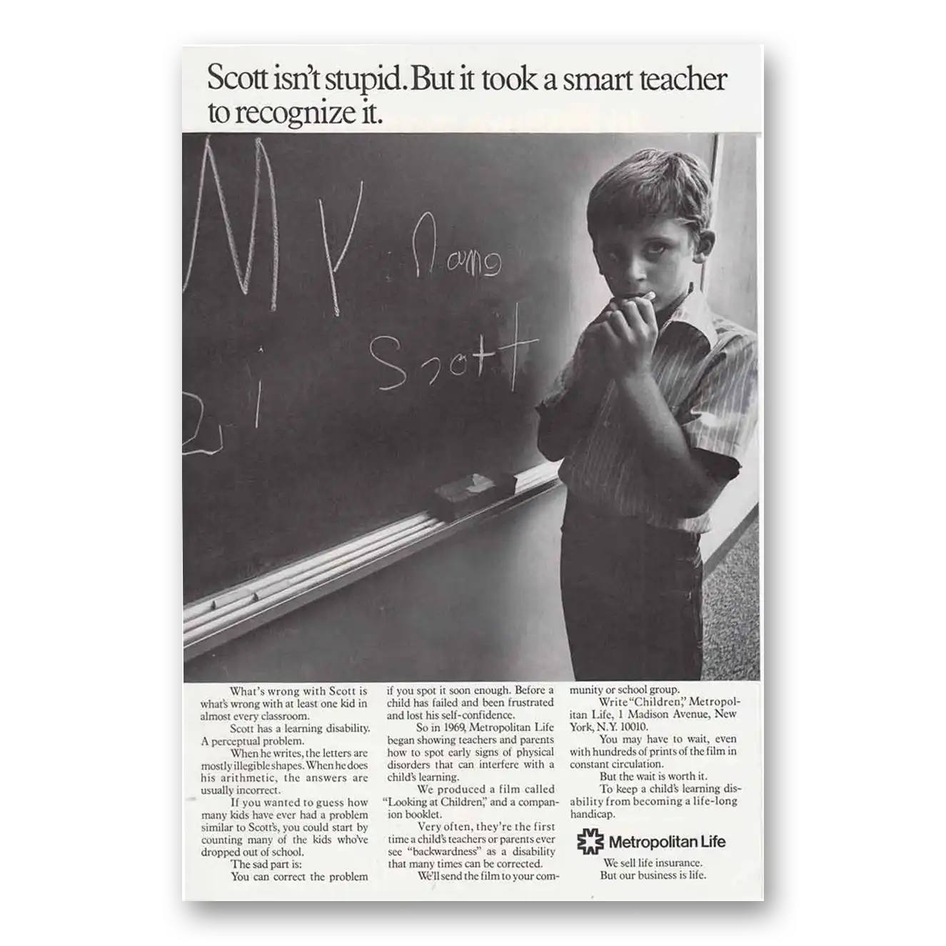 1972 Metropolitan Life Insurance Scott Isn't Stupid Vintage Magazine Print Ad