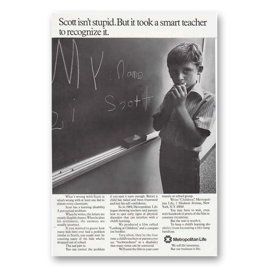 1972 Metropolitan Life Insurance Scott Isn't Stupid Vintage Magazine Print Ad