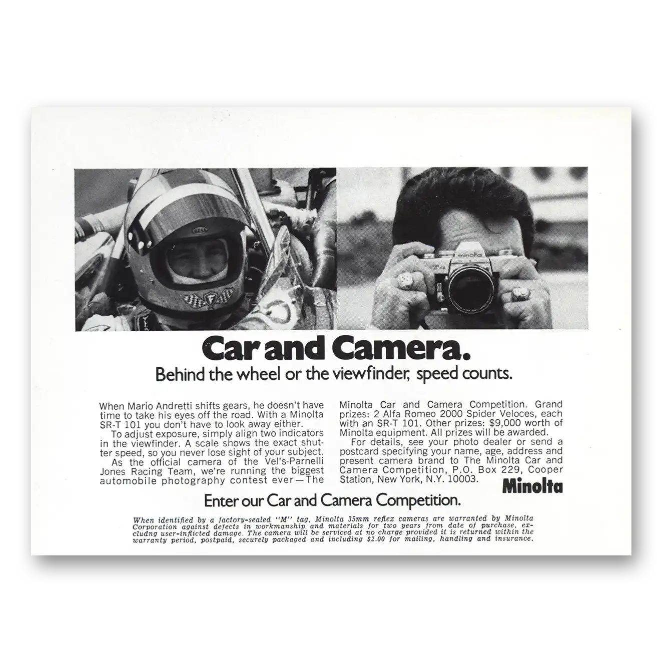 1972 Minolta Camera Car and Camera Vintage Magazine Print Ad