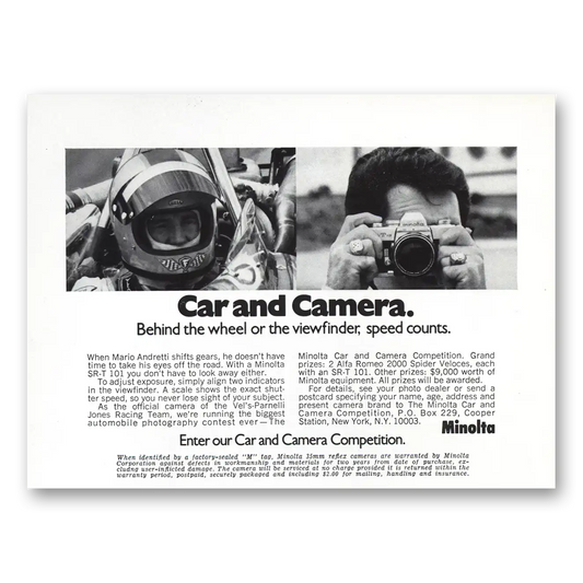 1972 Minolta Camera Car and Camera Vintage Magazine Print Ad