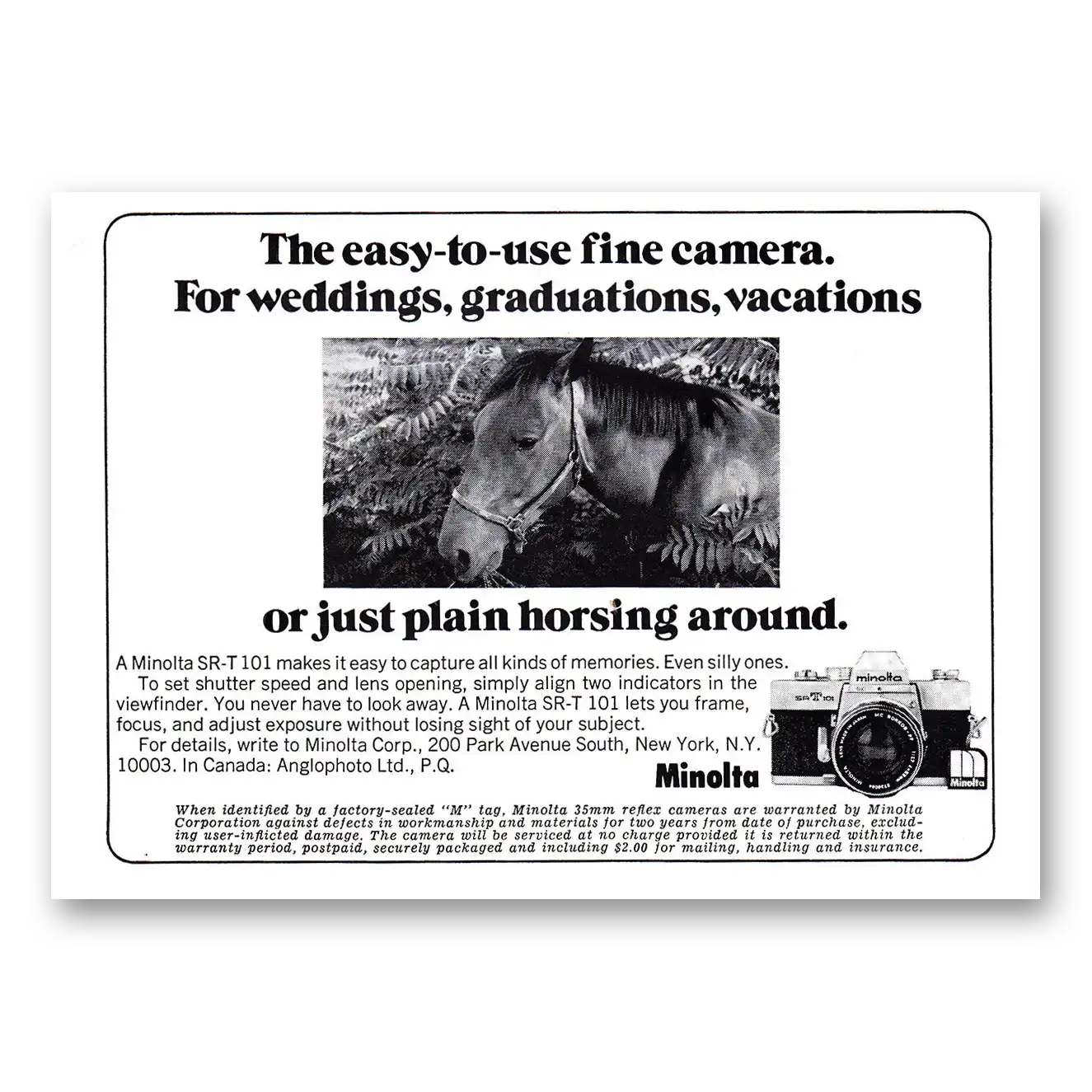 1972 Minolta Camera Easy To Use Fine Camera Horsing Around Vintage Magazine Print Ad