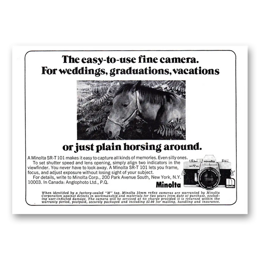 1972 Minolta Camera Easy To Use Fine Camera Horsing Around Vintage Magazine Print Ad