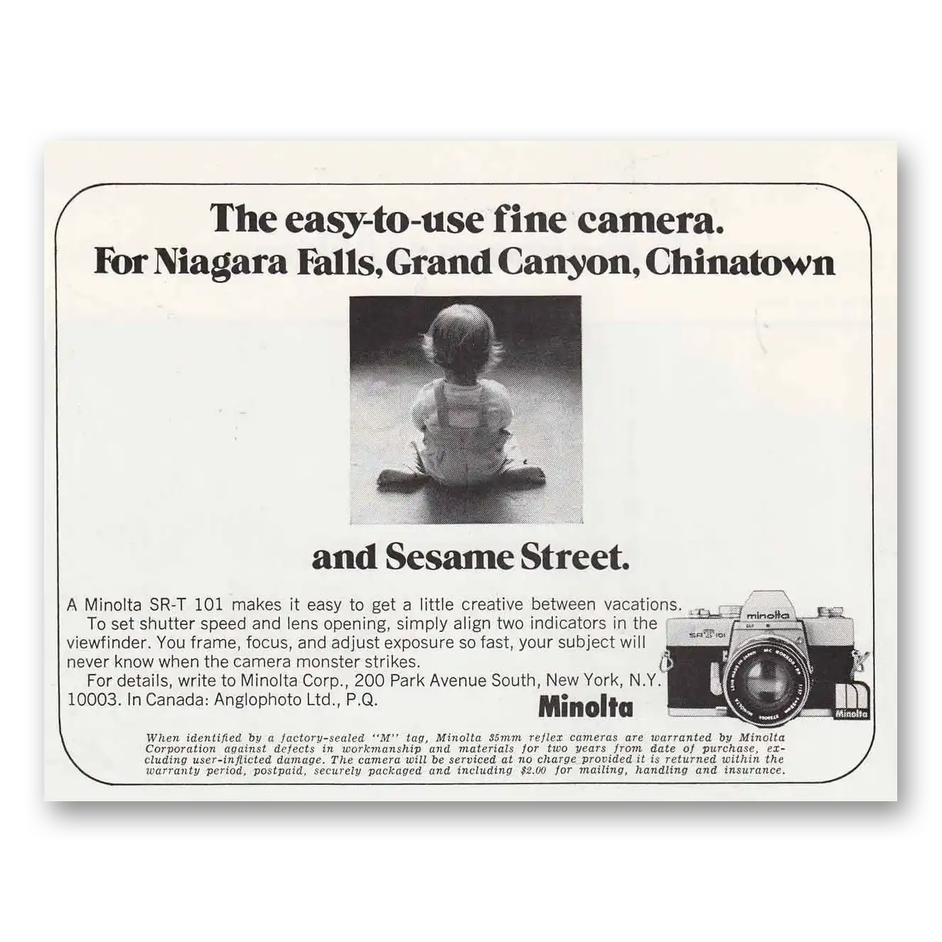 1972 Minolta Camera Niagara Falls Grand Canyon Vintage Magazine Print Ad