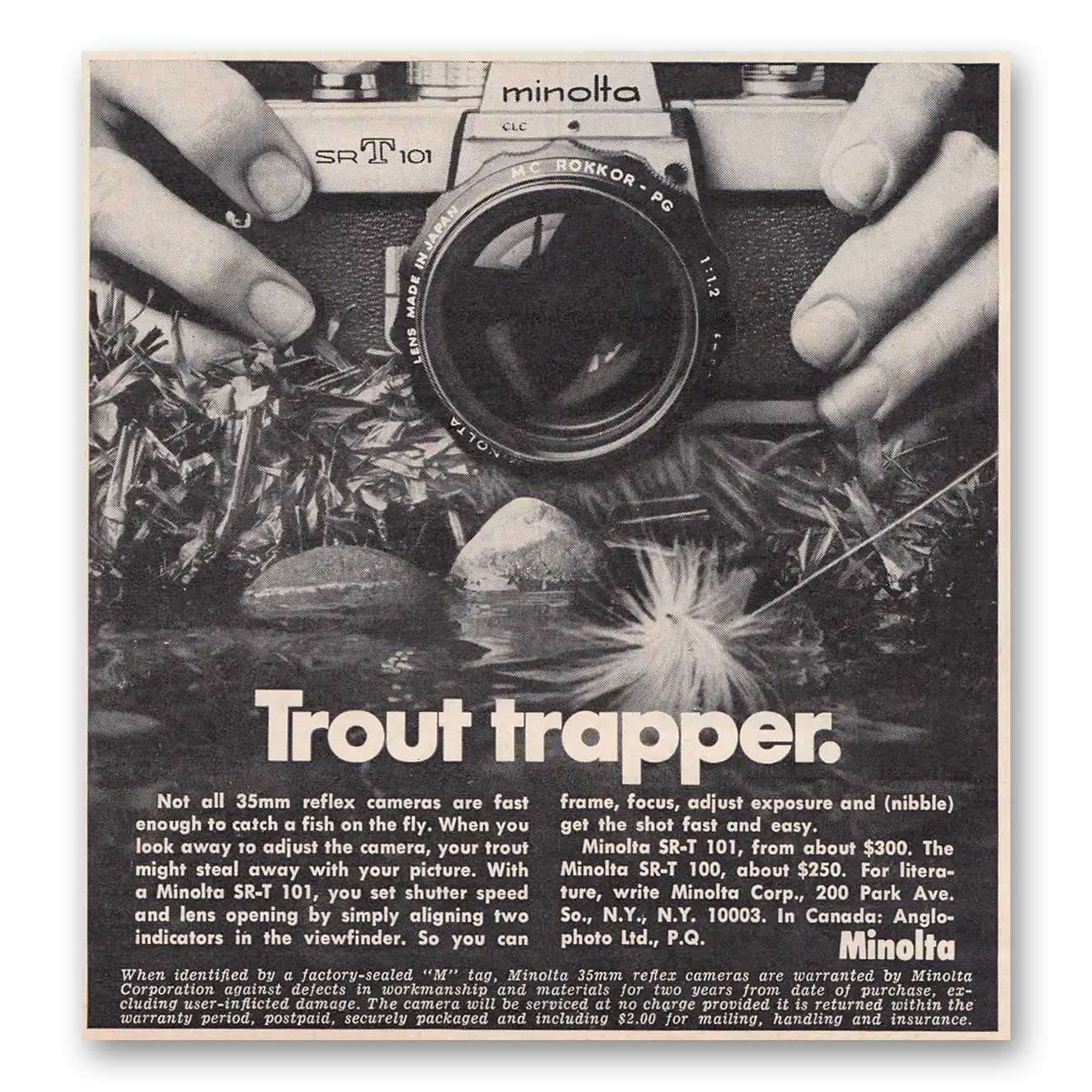 1972 Minolta Camera Trout Trapper Vintage Magazine Print Ad