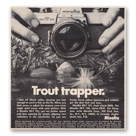 1972 Minolta Camera Trout Trapper Vintage Magazine Print Ad