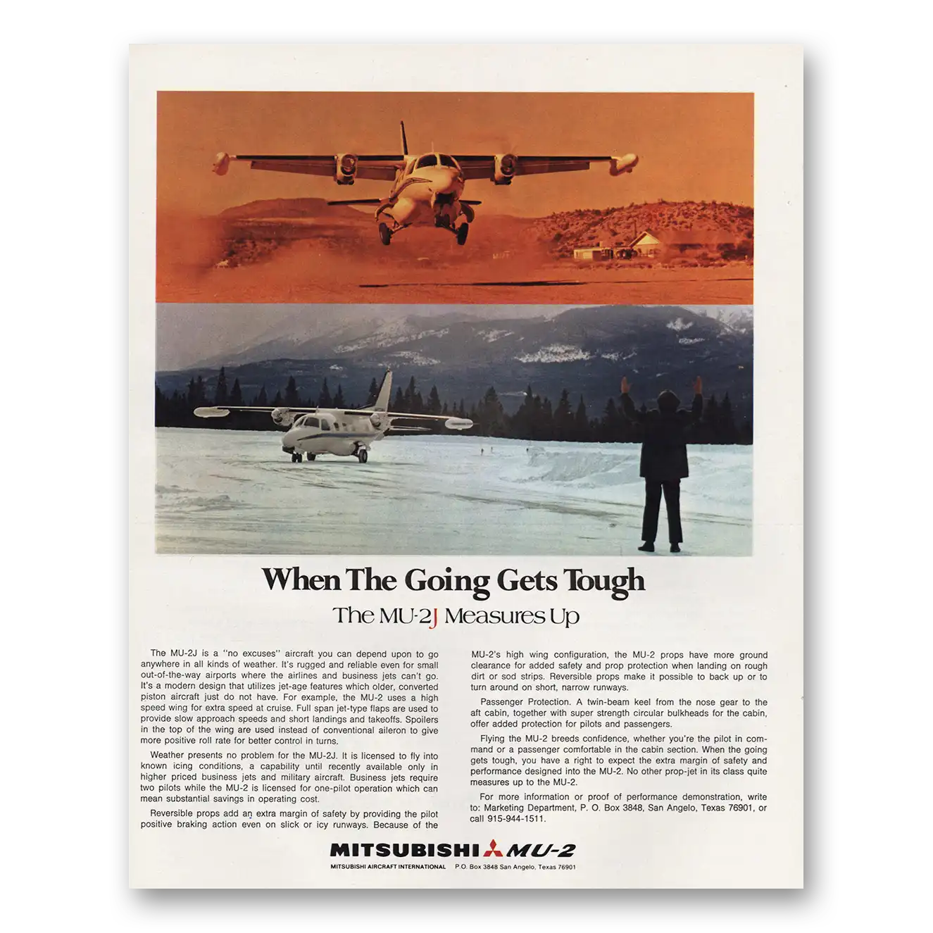 1972 Mitsubishi Aircraft When the Going Gets Tough Vintage Magazine Print Ad