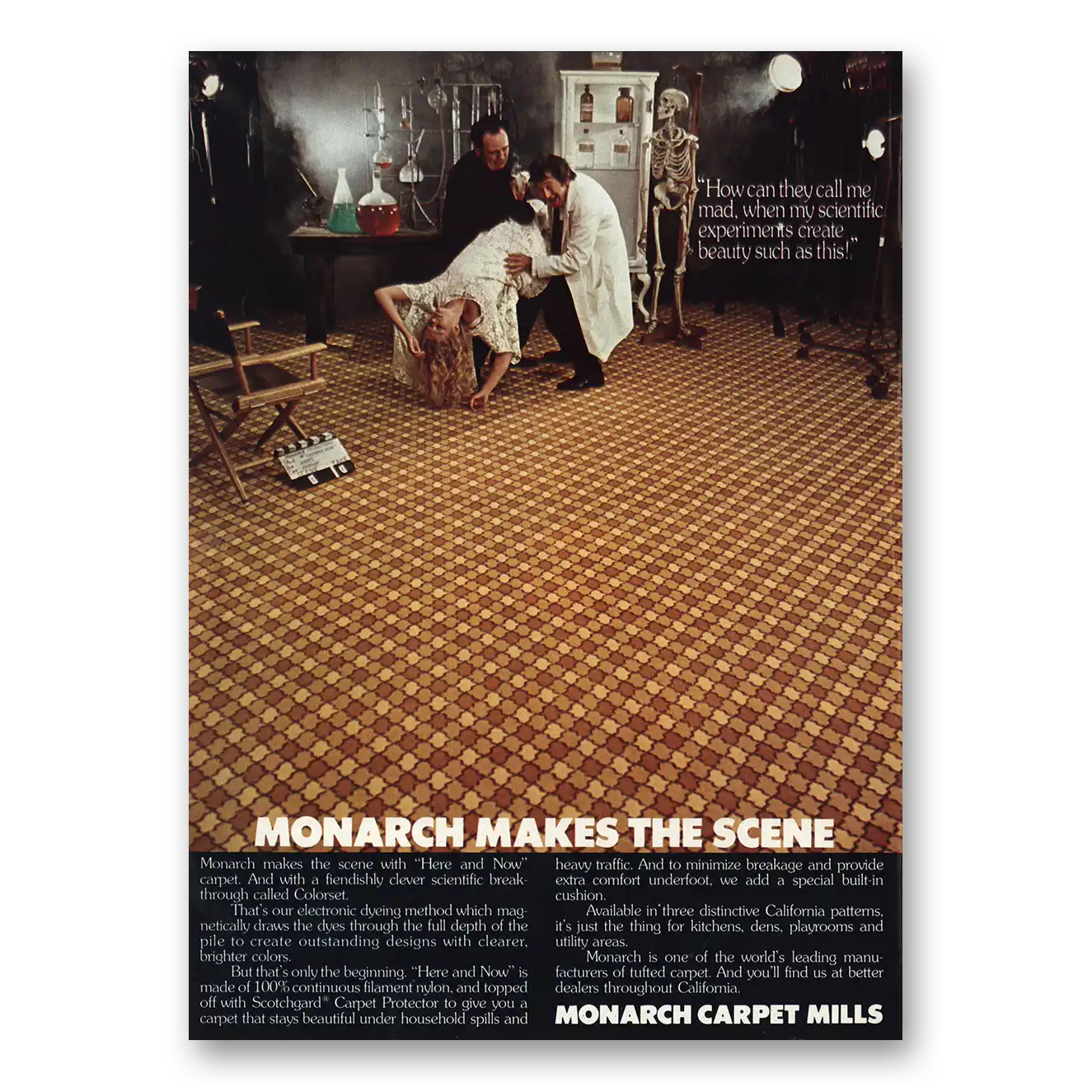 1972 Monarch Carpet Mills Makes the Scene Skeleton Vintage Magazine Print Ad