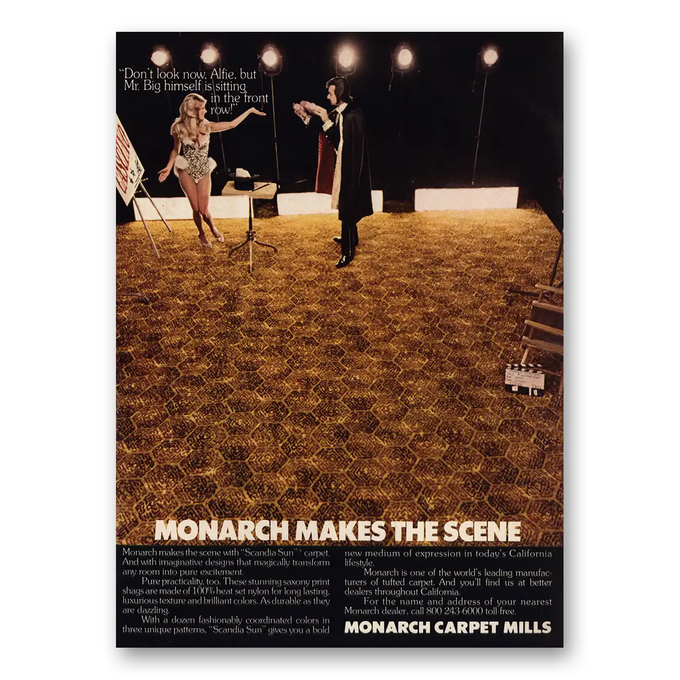 1972 Monarch Carpet Mills Makes the Scene Vintage Magazine Print Ad