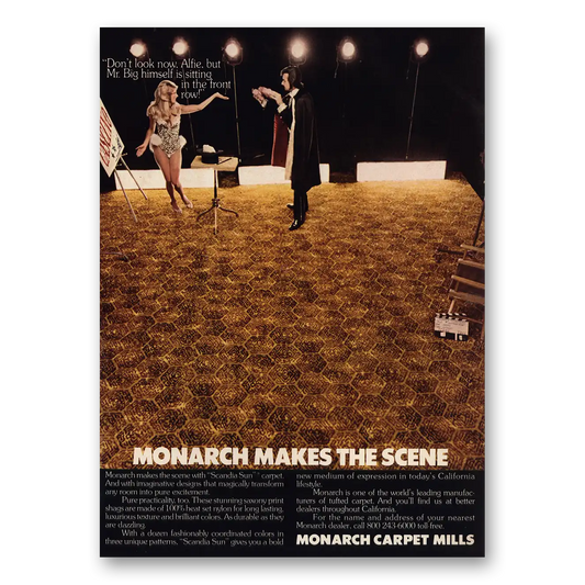 1972 Monarch Carpet Mills Makes the Scene Vintage Magazine Print Ad