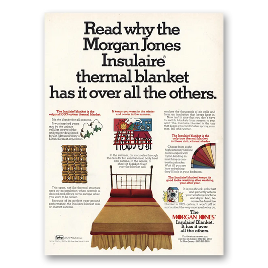 1972 Morgan Jones Insulaire Thermal Blanket Vintage Magazine Print Ad