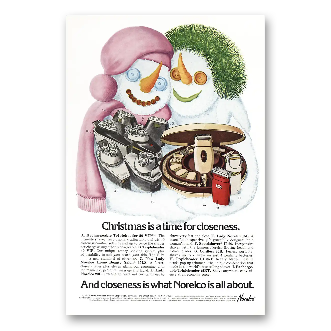 1972 Norelco Shaver Christmas is a Time for Closeness Vintage Magazine Print Ad