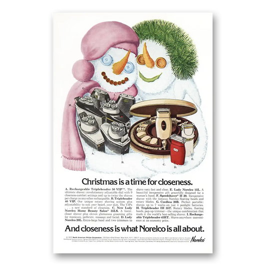 1972 Norelco Shaver Christmas is a Time for Closeness Vintage Magazine Print Ad