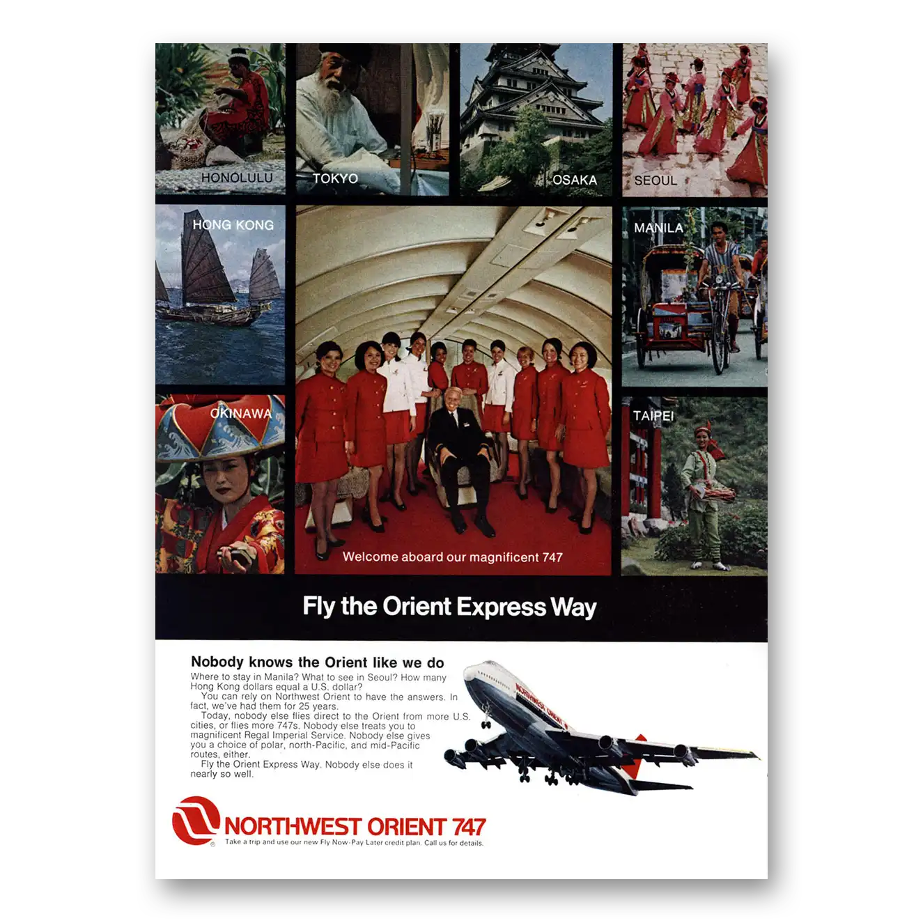 1972 Northwest Orient Airlines Honolulu Tokyo Osaka Vintage Magazine Print Ad