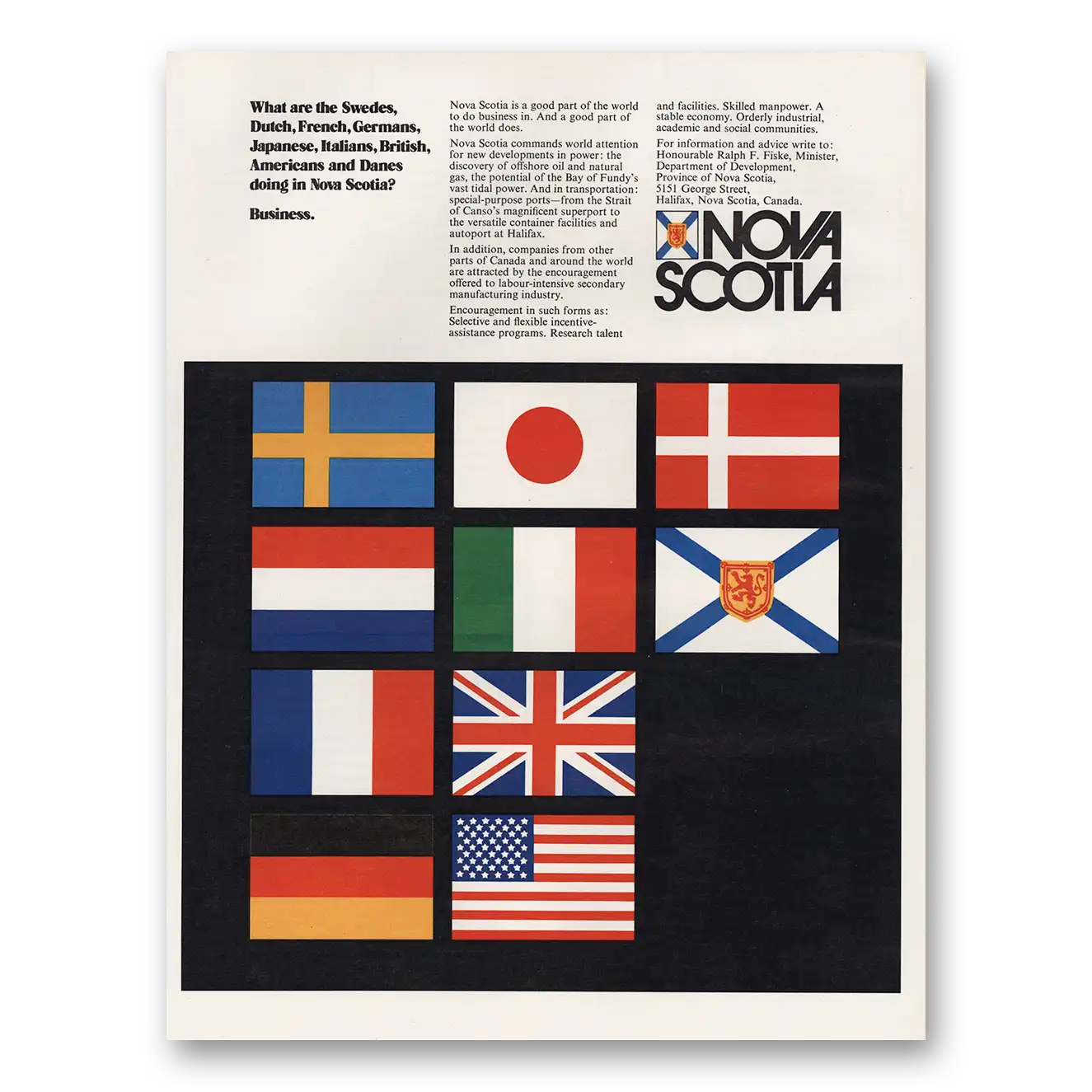 1972 Nova Scotia Canada Swedes Dutch French Germans Japanese Vintage Magazine Print Ad