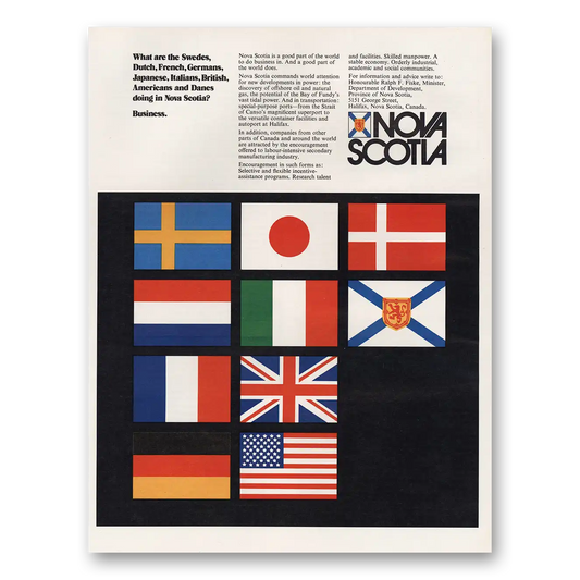 1972 Nova Scotia Canada Swedes Dutch French Germans Japanese Vintage Magazine Print Ad