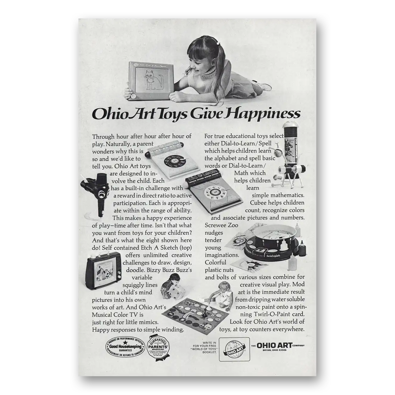 1972 Etch A Sketch Give Happiness Vintage Magazine Print Ad