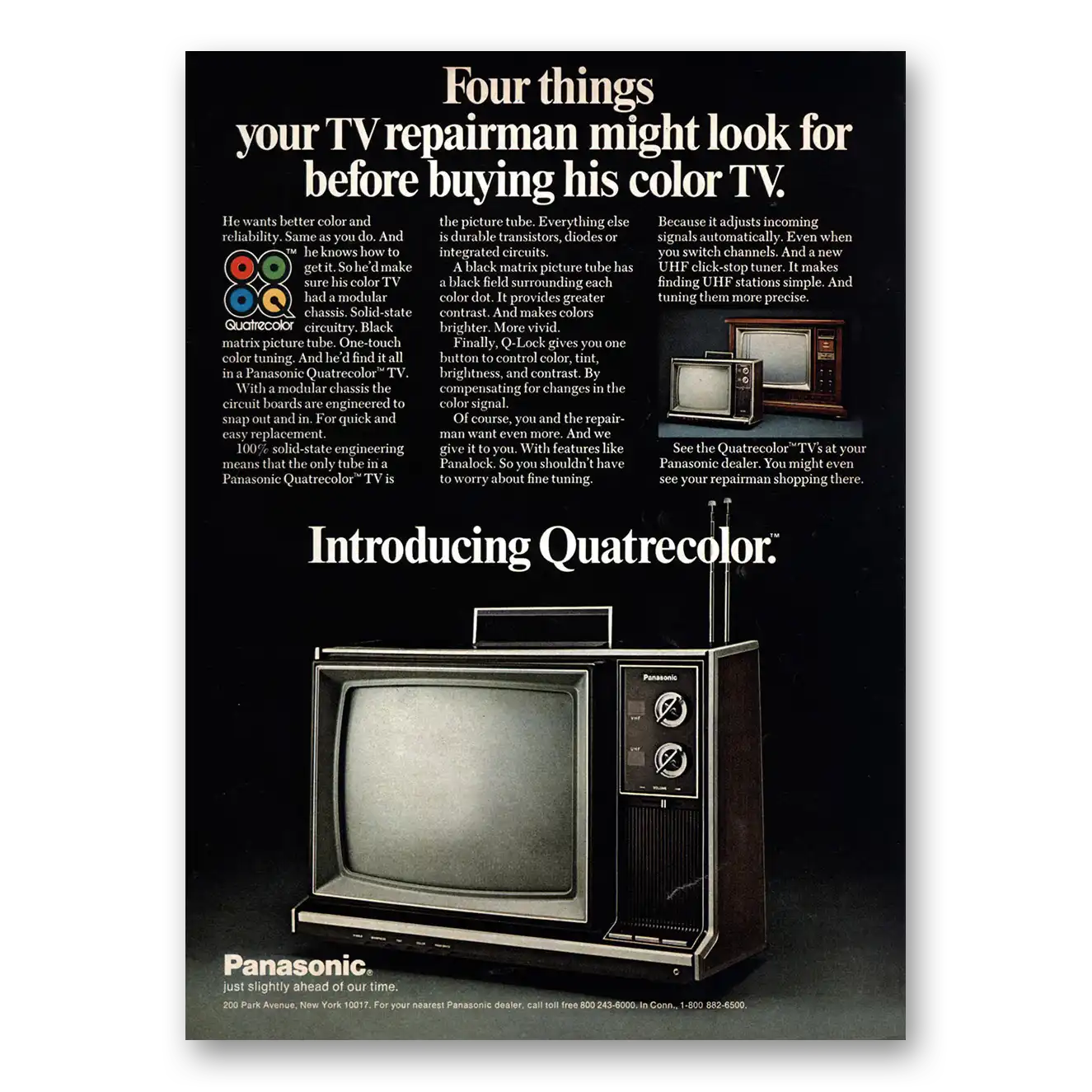 1972 Panasonic Television Four Things TV Repairman Might Look For Vintage Magazine Print Ad