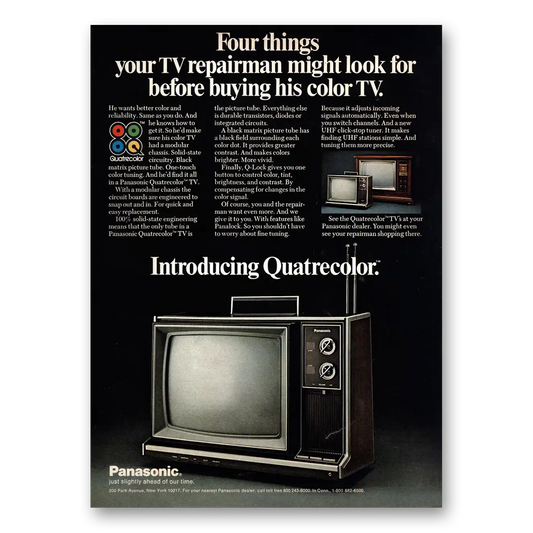 1972 Panasonic Television Four Things TV Repairman Might Look For Vintage Magazine Print Ad