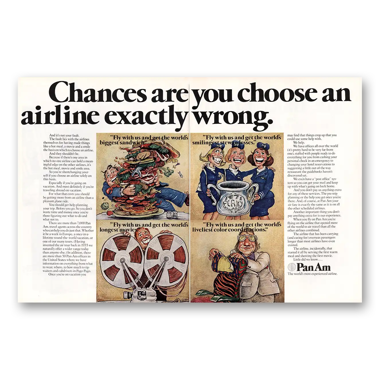 1972 Pan Am Choose An Airline Exactly Wrong Vintage Magazine Print Ad