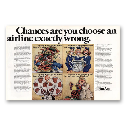 1972 Pan Am Choose An Airline Exactly Wrong Vintage Magazine Print Ad