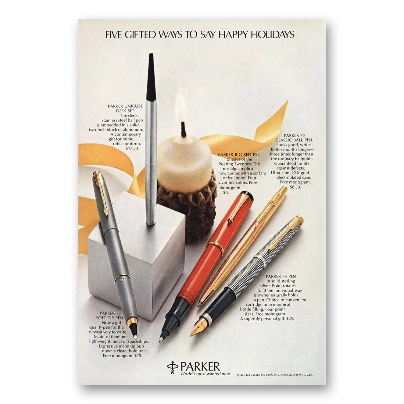 1972 Parker Pens Classic Big Red Soft Tip, Unicube Vintage Magazine Print Ad