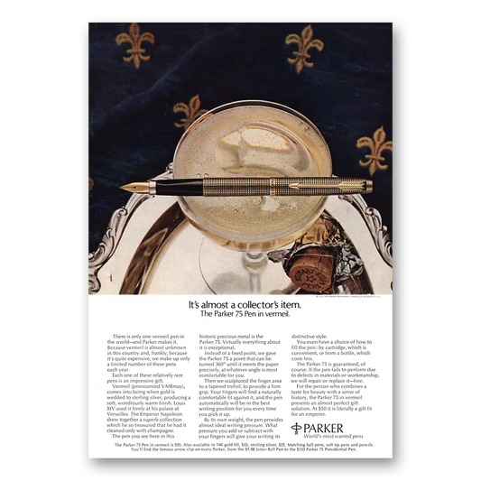 1972 Parker 75 Pen Almost a Collectors Item Vermeil Vintage Magazine Print Ad