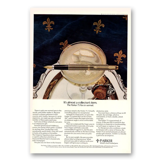 1972 Parker 75 Pen Almost a Collectors Item Vermeil Vintage Magazine Print Ad